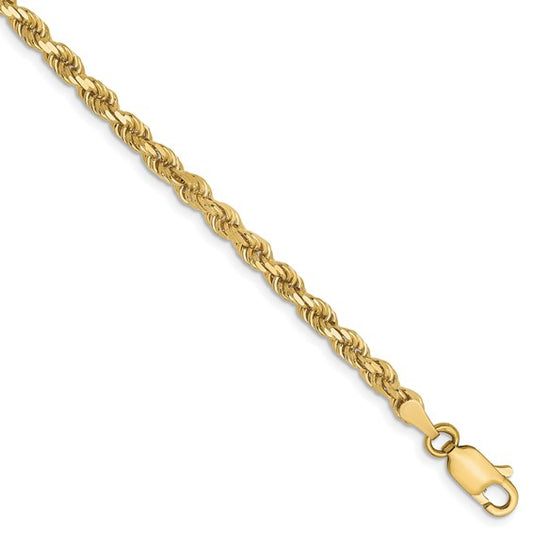 10K 3mm Diamond Cut Rope Bracelet 8"
