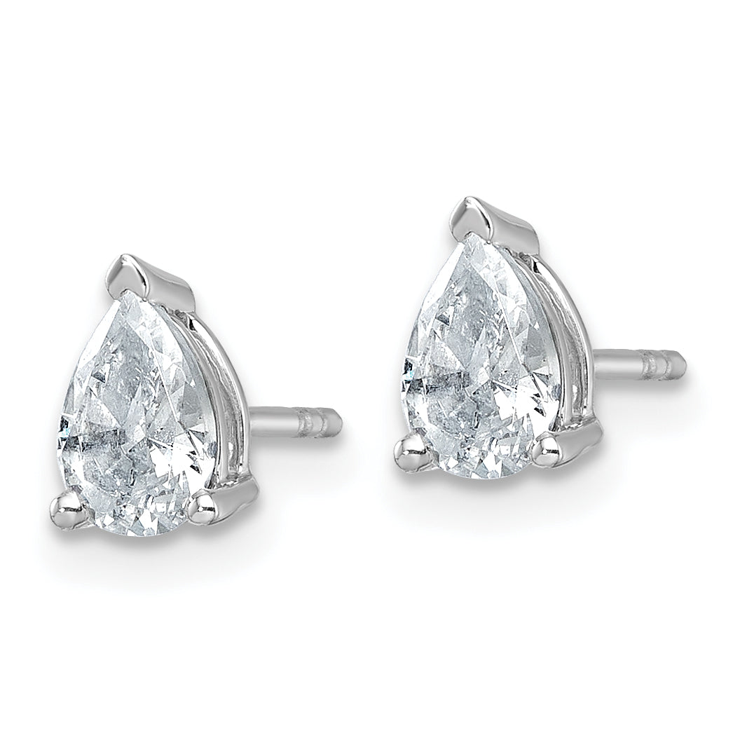 14K white gold 1 ct. t.w. lab grown pear diamond stud earrings, side view