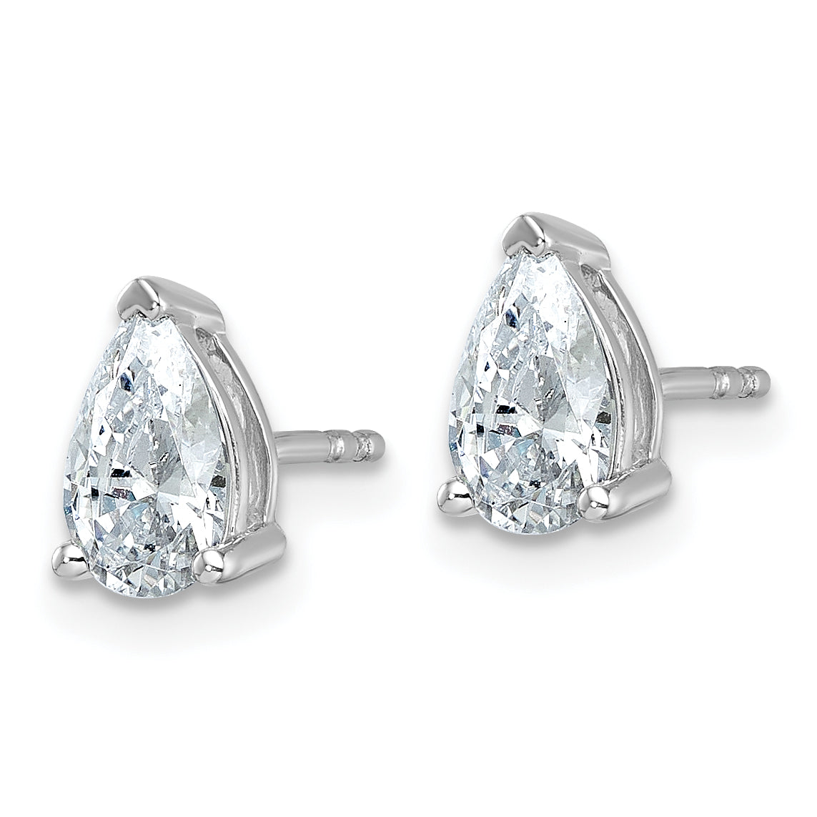 14K white gold 1 1/2 ct. t.w. lab grown pear diamond stud earrings, side view
