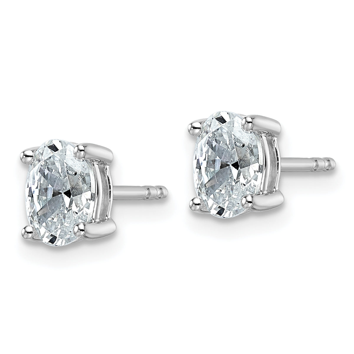 14K white gold 1 ct. t.w. lab grown oval diamond stud earrings, side view