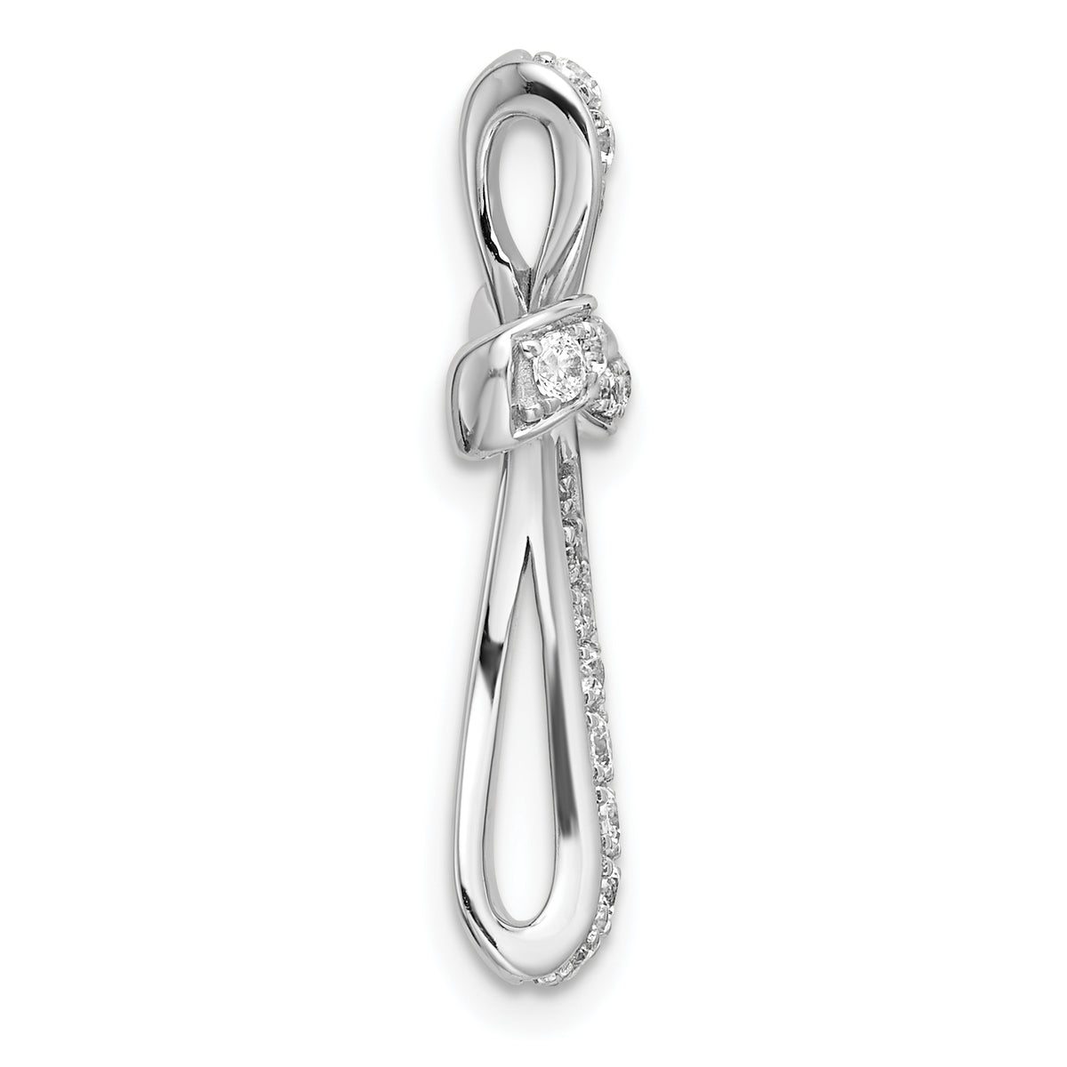 14K white gold lab grown diamond cross chain slide, side view