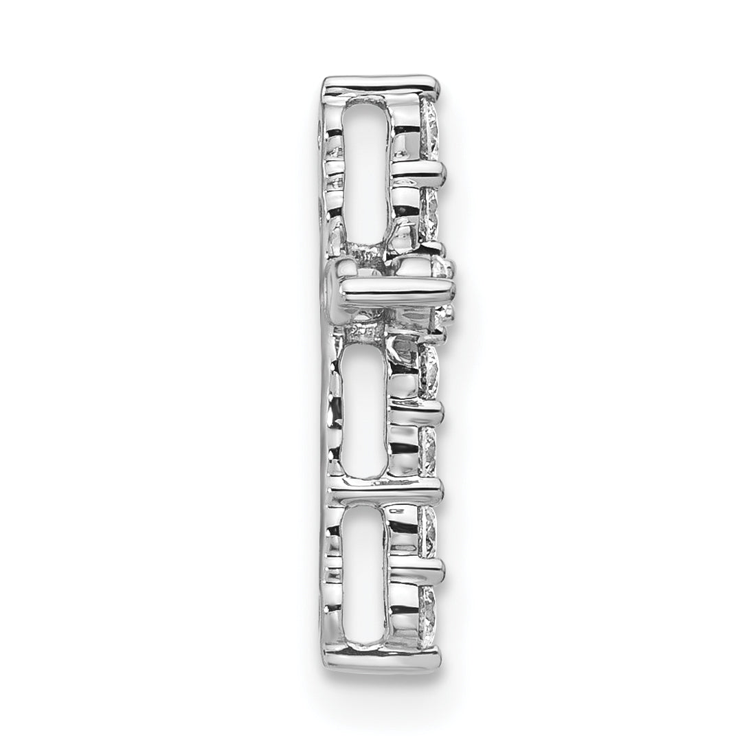 14K white gold lab grown diamond petite cross slide pendant, side view