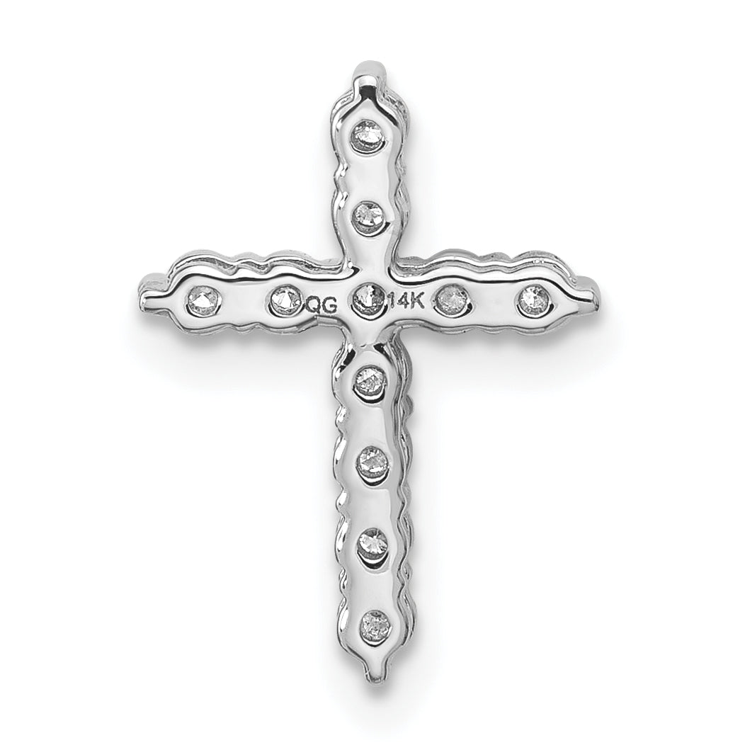 14K white gold lab grown diamond petite cross slide pendant, back view