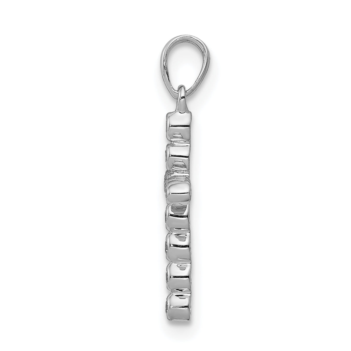 14K white gold lab grown diamond cross pendant, side view