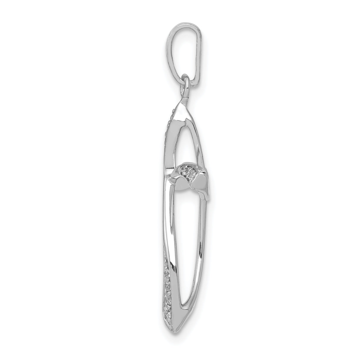 14K white gold lab grown diamond cross pendant, side view