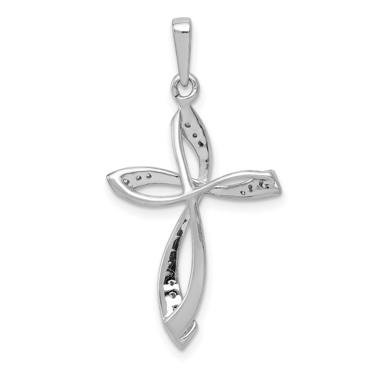 14K white gold lab grown diamond cross pendant, back view