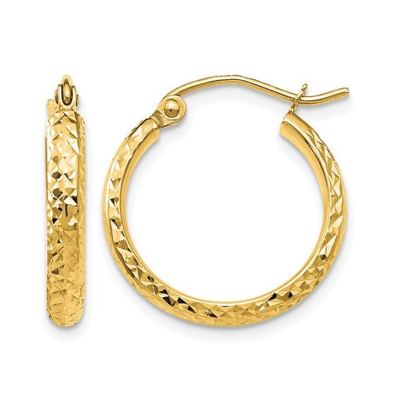 10K Yellow Gold Textured Round Hoops