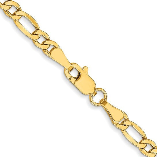10K Yellow Gold 3.5mm Semi-Solid Figaro Chain