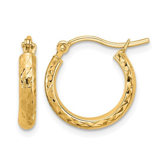 10K Yellow Gold Textured Hoop Earrings