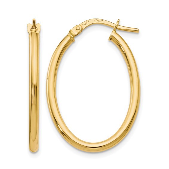 10K Yellow Gold Oval Hoop Earrings