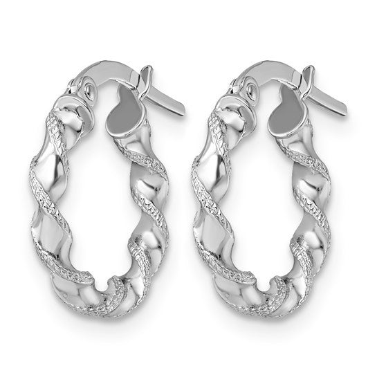 10K White Gold Textured Twisted Hinged Hoop Earrings