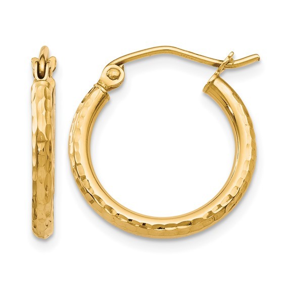10K Yellow Gold Textured Hoops